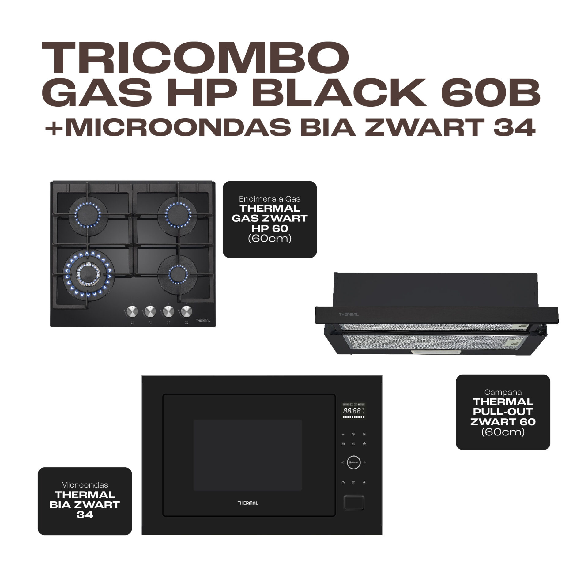 CACTU-03 GAS HP BLACK 60B + MICROONDAS BIA ZWART 34 - Imagen 1