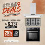 TRICOMBO CAMPANA DECORATIVA ISLAND RVS BAKLIT EVO 90+ ENCIMERA GAS RVS HP 90 HORNO CONVENCIONAL CORE DIGITAL