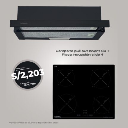 COMBO CAMPANA PULL OUT ZWART 60 PLACA INDUCCION SLIDE 4