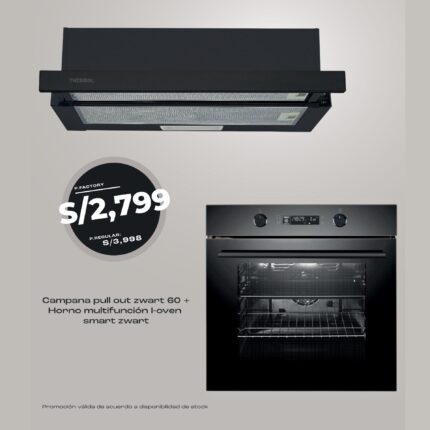 COMBO CAMPANA PULL OUT ZWART 60 HORNO MULTIFUNCION iOVEN SMART ZWART