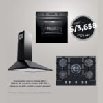 TRICOMBO CAMPANA RETRO BLACK 60 PLACA DE COCINA ZWART HP 70 HORNO MULTIFUNCION iOVEN SMART ZWART