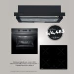 TRICOMBO CAMPANA PULL OUT ZWART 60 PLACA INDUCCION SLIDE 4 HORNO MULTIFUNCION iOVEN SMART ZWART