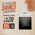 COMBO CAMPANA DECORATIVA ISLAND RVS BAKLIT EVO 90 HORNO MULTIFUNCION iOVEN SMART ZWART