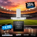 COMBO CAMPANA DECORATIVA ISLAND RVS BAKLIT EVO 90 HORNO MULTIFUNCION iOVEN SMART ZWART