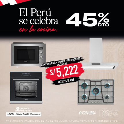 CAMPANA ISLA + HORNO + MICROONDAS + ENCIMERA