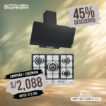 COMBO CAMPANA DECORATIVA DESIGNER CORE PLUS 90 PLACA DE COCINA GAS RVS HP 70